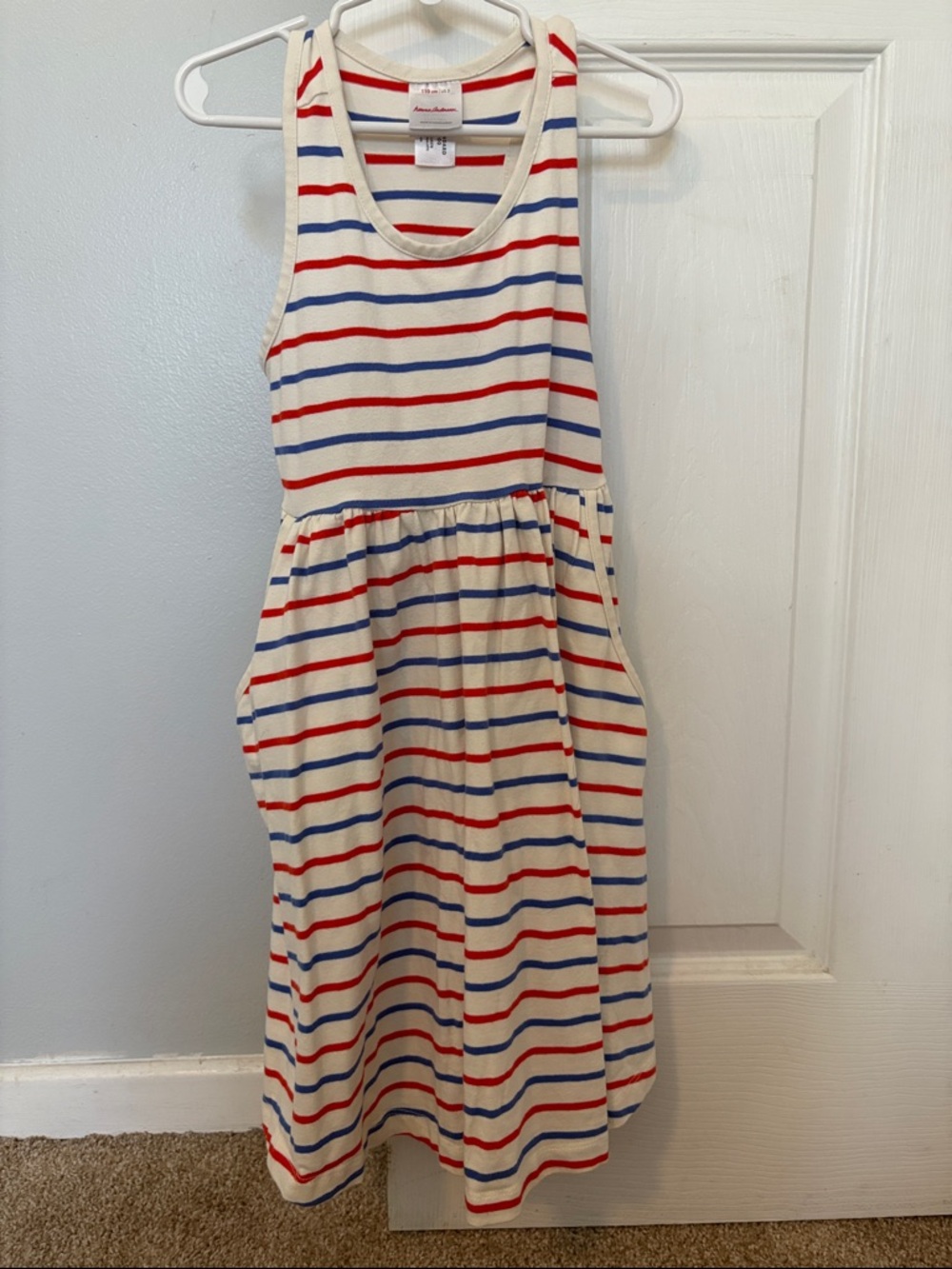 Hanna Andersson Cream Tank Dress with Red & Blue Stripes